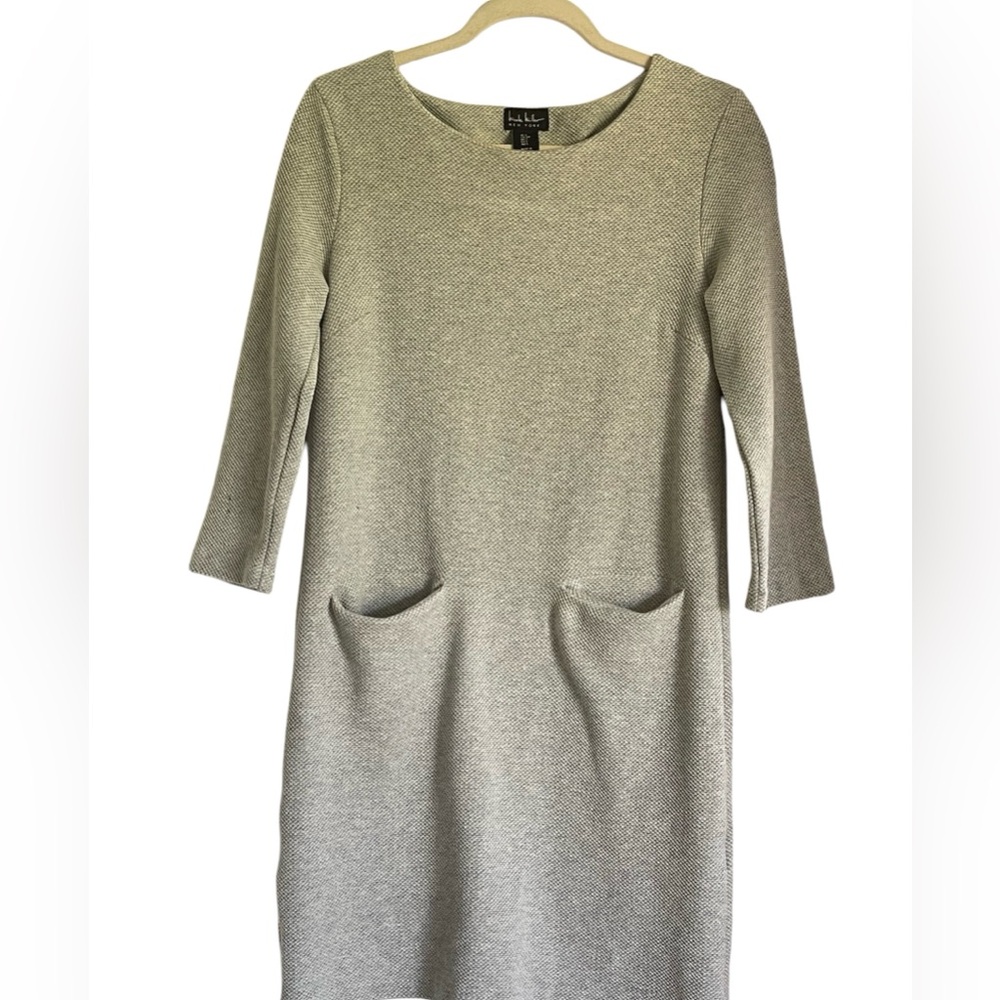 Nicole Miller 3/4 Sleeve Light Grey Cotton Blend Sheath Dress